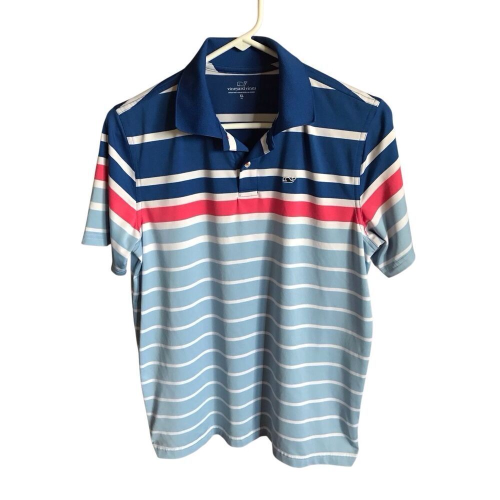 Vineyard Vines blue red striped size XL short sleeve polo shirt runs smaller